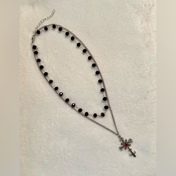 Gothic Dark Silver Cross Vampire Necklace Chain Earrings Jewelry Halloween Beads - Picture 7 of 8